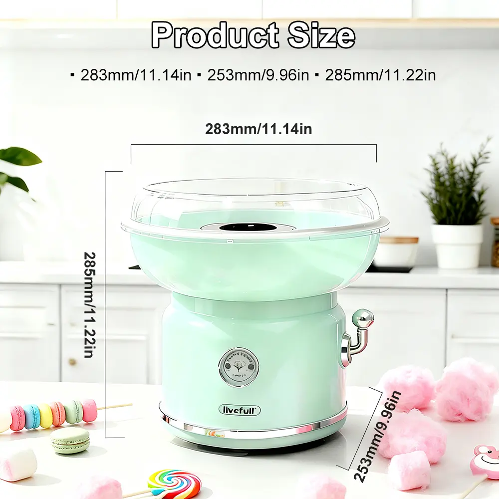 Máquina de algodón de azúcar LIVEFULL – Para uso doméstico, incluye 6 sabores y 6 palitos; ideal para la diversión de los niños, fiestas familiares, entretenimiento en la cocina y como regalo de Navidad. Modelo con enchufe tipo EE. UU., rápida y fácil de 