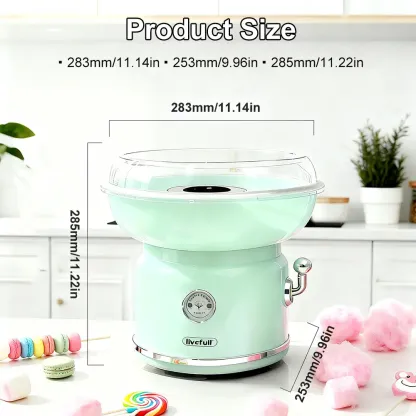 Máquina de algodón de azúcar LIVEFULL – Para uso doméstico, incluye 6 sabores y 6 palitos; ideal para la diversión de los niños, fiestas familiares, entretenimiento en la cocina y como regalo de Navidad. Modelo con enchufe tipo EE. UU., rápida y fácil de 