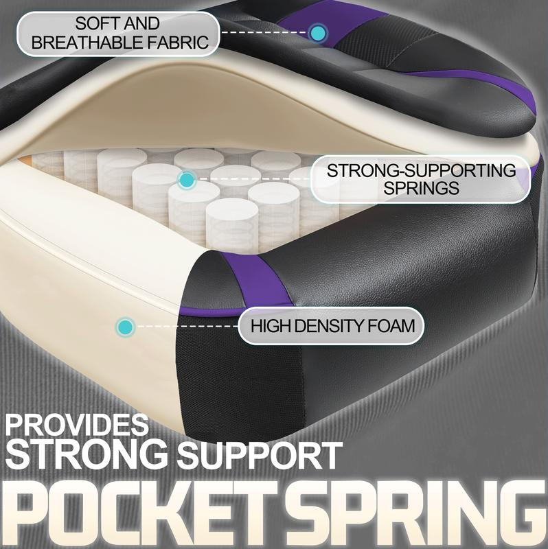 Silla gaming con reposapiés y función reclinable — Silla de ordenador para adultos con masaje — Cojín lumbar ajustable — Silla de oficina y gaming ergonómica, de gran tamaño y altura, para usuarios de complexión robusta — Modelo V3028A