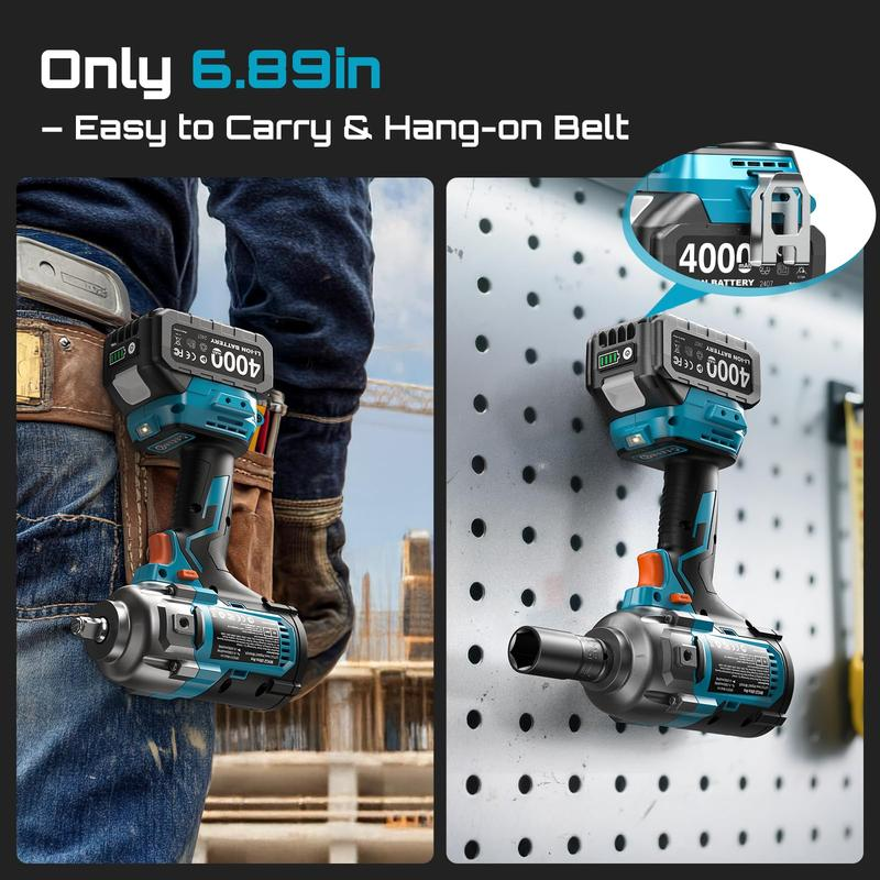 Llave de impacto eléctrica mejorada con mango desmontable — 1180 ft-lbs (1600 N·m) de alto par, 1/2", inalámbrica de 21 V + 2 baterías de 4.0 Ah | Para automóviles, camiones, cortacéspedes y tareas industriales — WH12 Ultra Pro