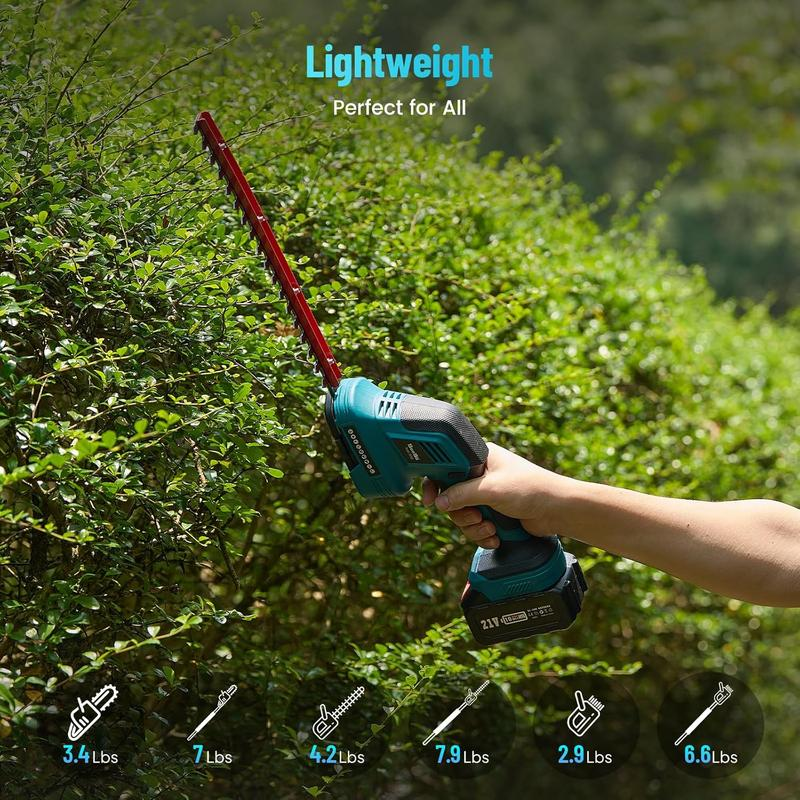 Kit combinado inalámbrico 6 en 1: Sierra de pértiga, cortasetos de pértiga y tijeras para césped; minisierras eléctricas con 2 baterías de 4.0 Ah, podadora de árboles con extensión, recortadora de arbustos y cortador de ramas, alcance extendido de 16 pies