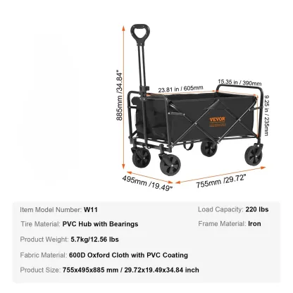 Carro plegable de doble nivel, carro de carga plegable con ruedas todoterreno, carro plegable de alta resistencia para camping, compras y jardinería, con extensor extra largo de 52 pulgadas.