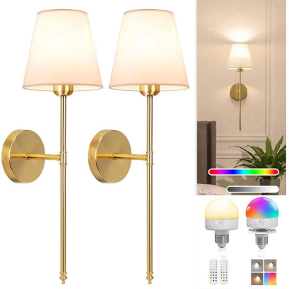Lámparas de pared inalámbricas a pilas, luces para dormitorio con control remoto, bombillas recargables multicolor para sala de estar y pasillo.