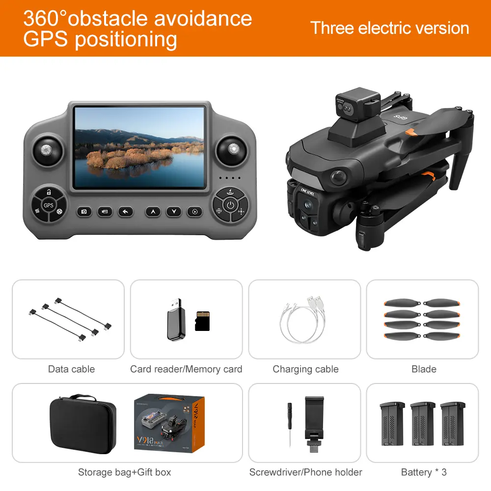 Drone GPS V918MAX con alcance de vuelo de 3 km, altitud de 300 m, evitación de obstáculos de 360 ​​grados, flujo óptico, vuelo estacionario, pantalla de gran tamaño, retorno con un solo toque