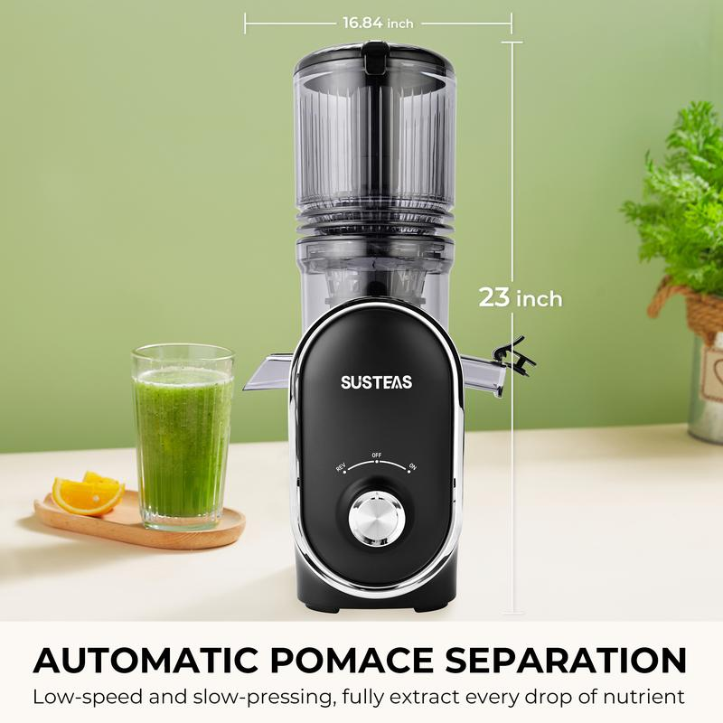 Licuadora de prensado en frío, abertura de alimentación grande de 5,3 pulgadas, conducto de masticación lenta, para frutas y verduras enteras, alto rendimiento, fácil de limpiar, acero Springtok.