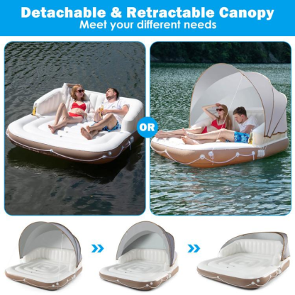 Flotador Hinchable para Piscina — Balsa Hinchable para 2, 4 o 6 Personas con Bomba de Aire y Portavasos — Isla Flotante para Adultos y Niños — Juguete Ideal para Fiestas, Playa y Río