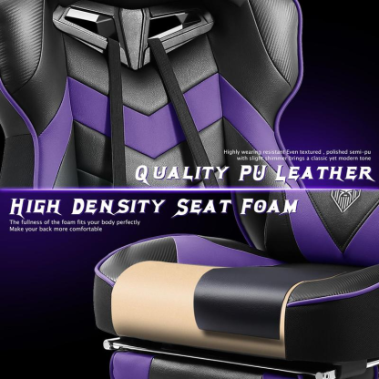 Silla gaming con reposapiés y función reclinable — Silla de ordenador para adultos con masaje — Cojín lumbar ajustable — Silla de oficina y gaming ergonómica, de gran tamaño y altura, para usuarios de complexión robusta — Modelo V3028A