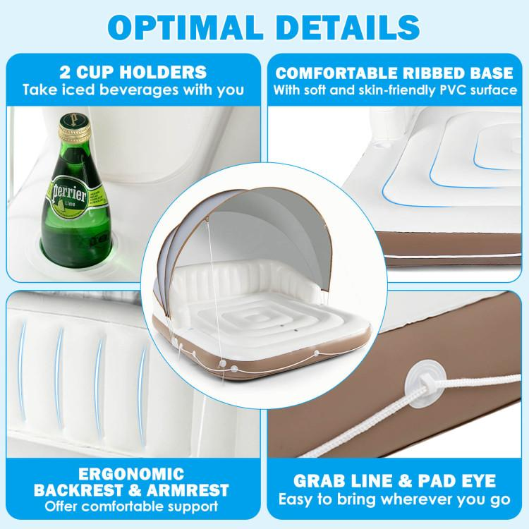 Flotador Hinchable para Piscina — Balsa Hinchable para 2, 4 o 6 Personas con Bomba de Aire y Portavasos — Isla Flotante para Adultos y Niños — Juguete Ideal para Fiestas, Playa y Río