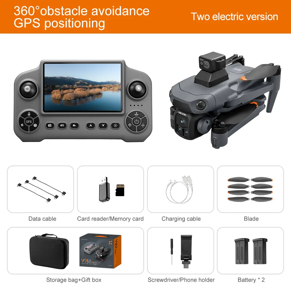 Drone GPS V918MAX con alcance de vuelo de 3 km, altitud de 300 m, evitación de obstáculos de 360 ​​grados, flujo óptico, vuelo estacionario, pantalla de gran tamaño, retorno con un solo toque