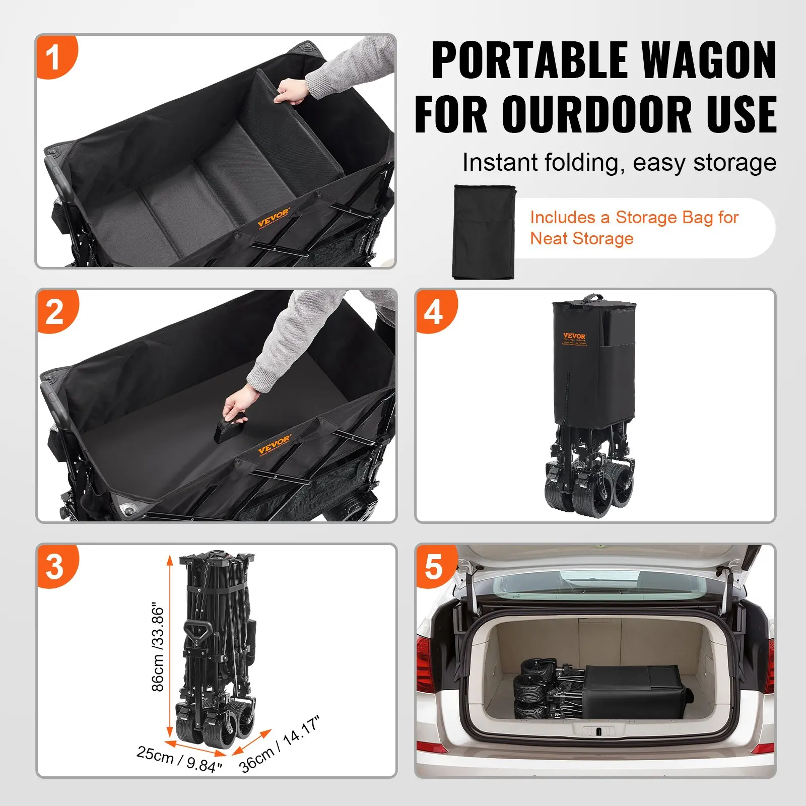 Carro plegable de doble nivel, carro de carga plegable con ruedas todoterreno, carro plegable de alta resistencia para camping, compras y jardinería, con extensor extra largo de 52 pulgadas.