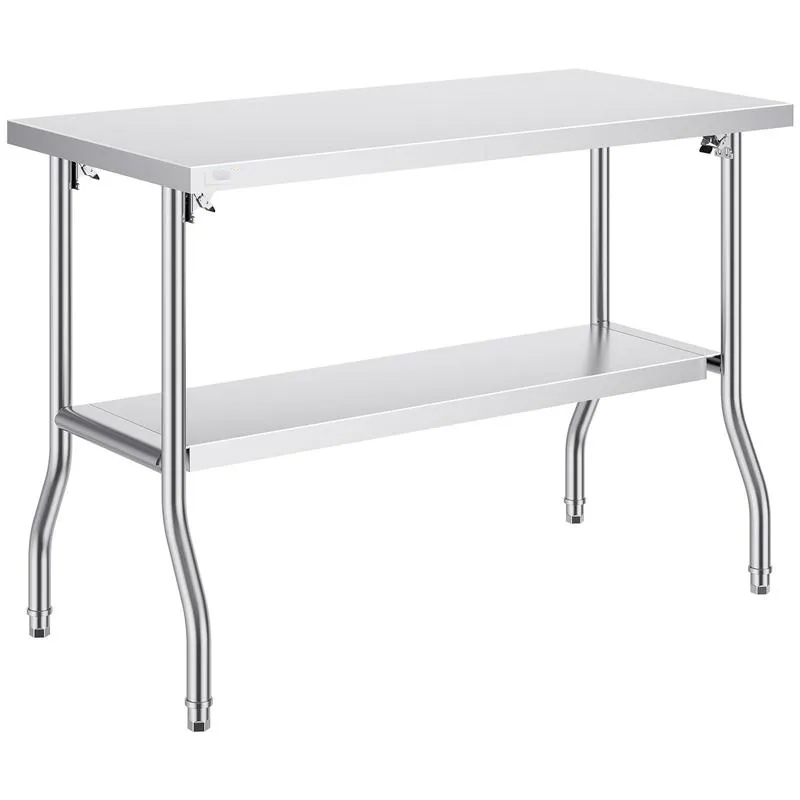Mesa de preparación comercial plegable, estación de trabajo comercial de 48 x 24 pulgadas con estante inferior, mesa plegable de acero inoxidable resistente con carga de 300 libras.