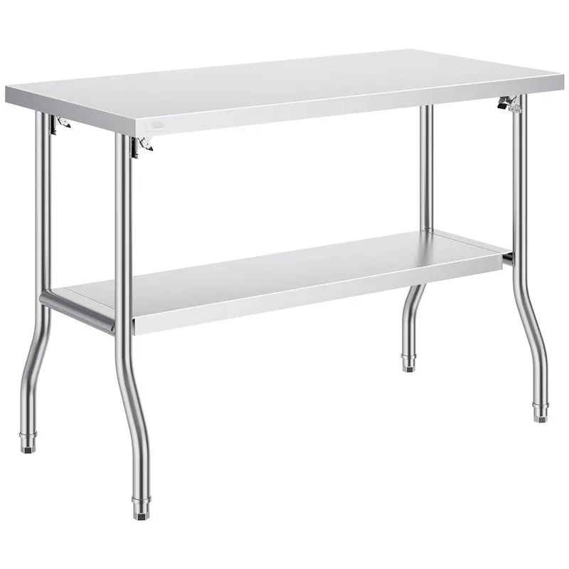 Mesa de preparación comercial plegable, estación de trabajo comercial de 48 x 24 pulgadas con estante inferior, mesa plegable de acero inoxidable resistente con carga de 300 libras.