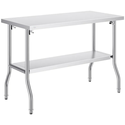 Mesa de preparación comercial plegable, estación de trabajo comercial de 48 x 24 pulgadas con estante inferior, mesa plegable de acero inoxidable resistente con carga de 300 libras.
