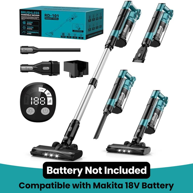 Aspiradora inalámbrica de 350 W (compatible con baterías Dewalt 20V, Milwaukee M18 y Makita 18V), aspiradora de escoba ligera sin escobillas de 35 kPa con 3 modos de succión; modelo 6 en 1 con filtro HEPA, ideal para suelos, alfombras y automóviles.