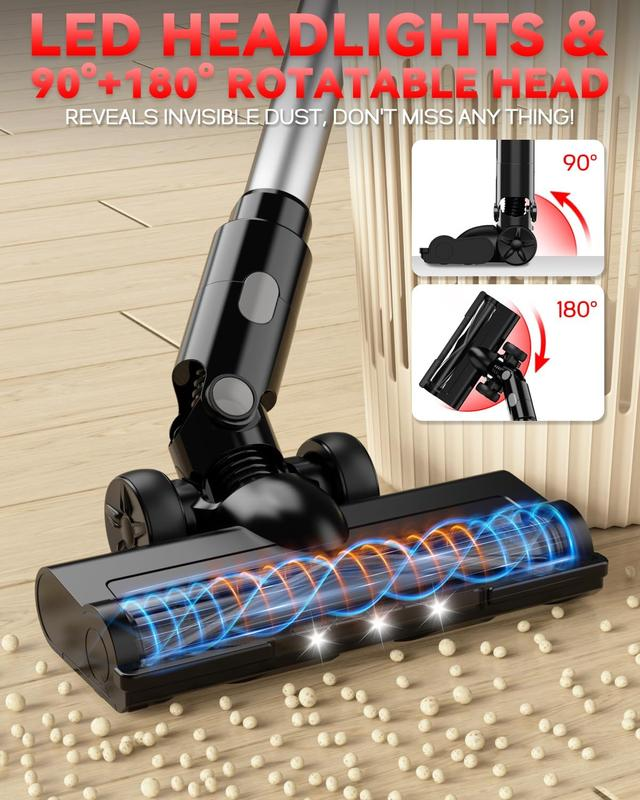 Aspiradora inalámbrica de 350 W (compatible con baterías Dewalt 20V, Milwaukee M18 y Makita 18V), aspiradora de escoba ligera sin escobillas de 35 kPa con 3 modos de succión; modelo 6 en 1 con filtro HEPA, ideal para suelos, alfombras y automóviles.