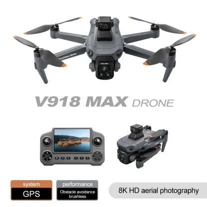 Drone GPS V918MAX con alcance de vuelo de 3 km, altitud de 300 m, evitación de obstáculos de 360 ​​grados, flujo óptico, vuelo estacionario, pantalla de gran tamaño, retorno con un solo toque