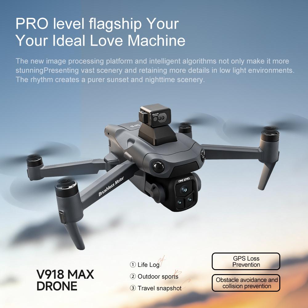 V918MAX GPS Drone with 3km Flight Range 300m Altitude 360 Obstacle Avoidance Optical Flow Hovering Oversized Display One Touch Return High Value Christmas Gift
