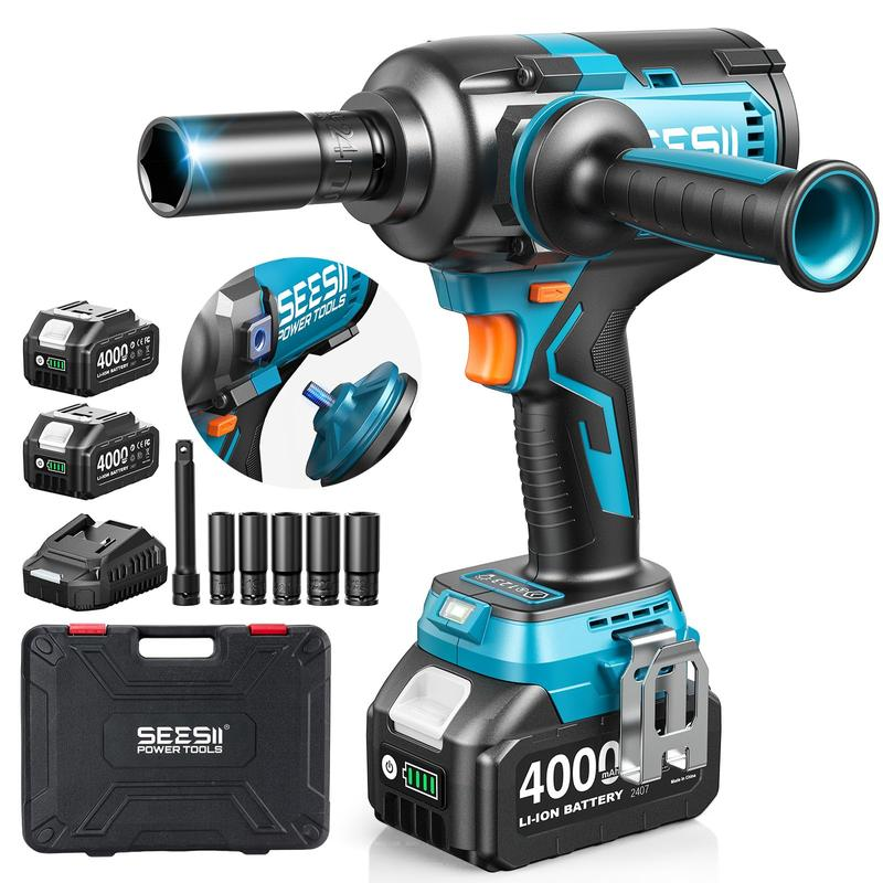 Llave de impacto eléctrica mejorada con mango desmontable — 1180 ft-lbs (1600 N·m) de alto par, 1/2", inalámbrica de 21 V + 2 baterías de 4.0 Ah | Para automóviles, camiones, cortacéspedes y tareas industriales — WH12 Ultra Pro