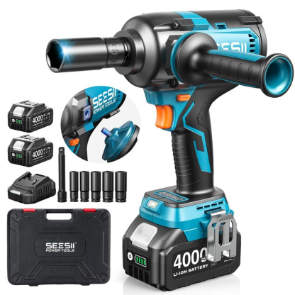 Llave de impacto eléctrica mejorada con mango desmontable — 1180 ft-lbs (1600 N·m) de alto par, 1/2", inalámbrica de 21 V + 2 baterías de 4.0 Ah | Para automóviles, camiones, cortacéspedes y tareas industriales — WH12 Ultra Pro