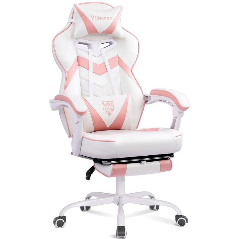 Silla gaming con reposapiés y función reclinable — Silla de ordenador para adultos con masaje — Cojín lumbar ajustable — Silla de oficina y gaming ergonómica, de gran tamaño y altura, para usuarios de complexión robusta — Modelo V3028A