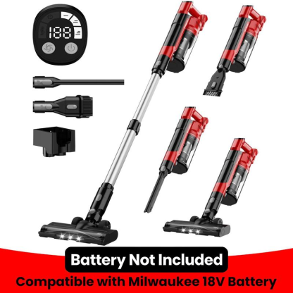 Aspiradora inalámbrica de 350 W (compatible con baterías Dewalt 20V, Milwaukee M18 y Makita 18V), aspiradora de escoba ligera sin escobillas de 35 kPa con 3 modos de succión; modelo 6 en 1 con filtro HEPA, ideal para suelos, alfombras y automóviles.
