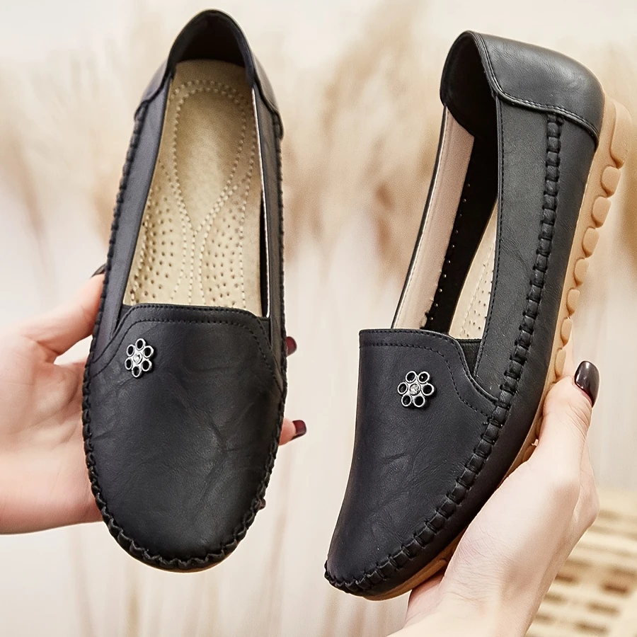 mocasines con   de flores para mujer, zapatos casuales cómodos sin cordones con    , calzado   de moda de corte   detalles 9
