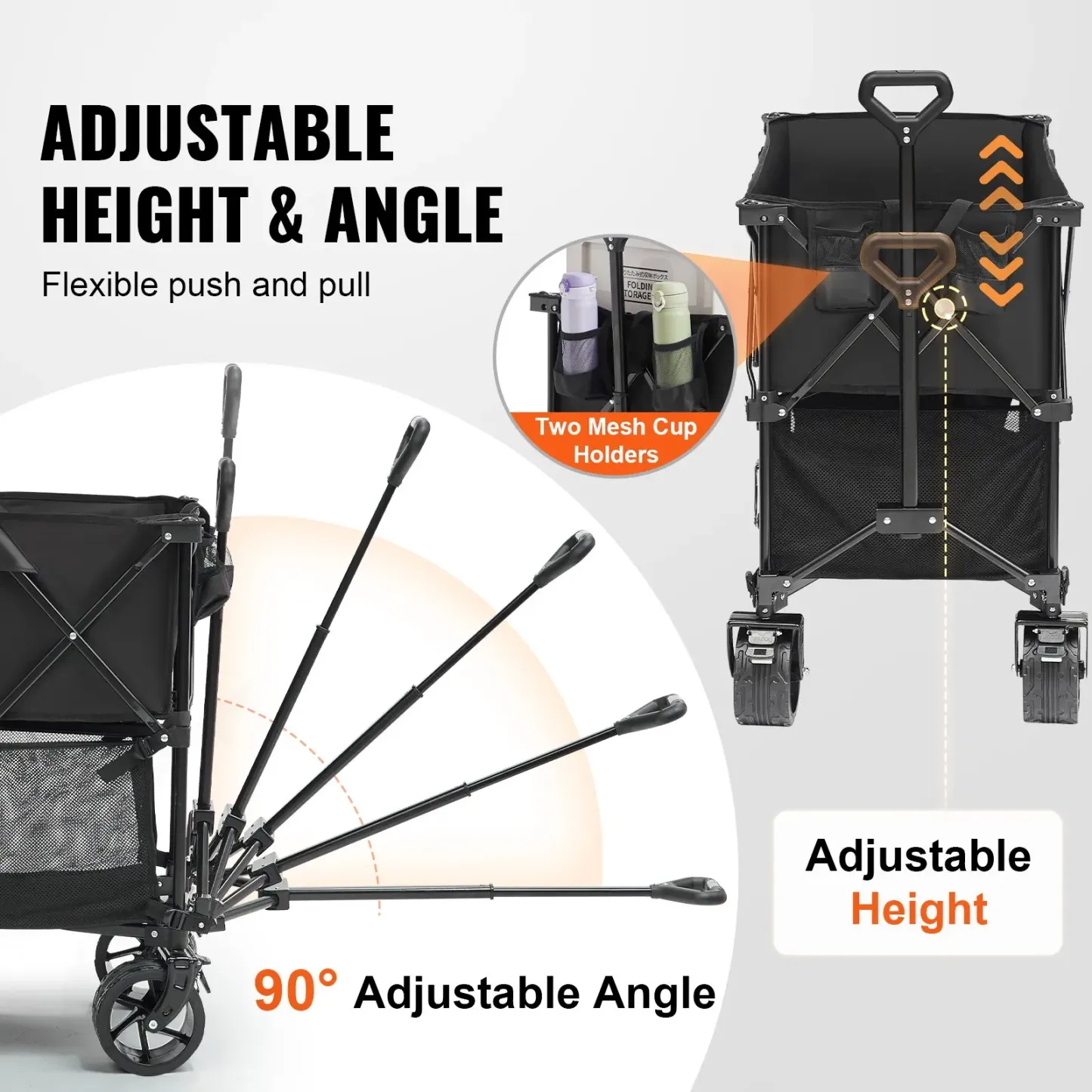 Carro plegable de doble nivel, carro de carga plegable con ruedas todoterreno, carro plegable de alta resistencia para camping, compras y jardinería, con extensor extra largo de 52 pulgadas.