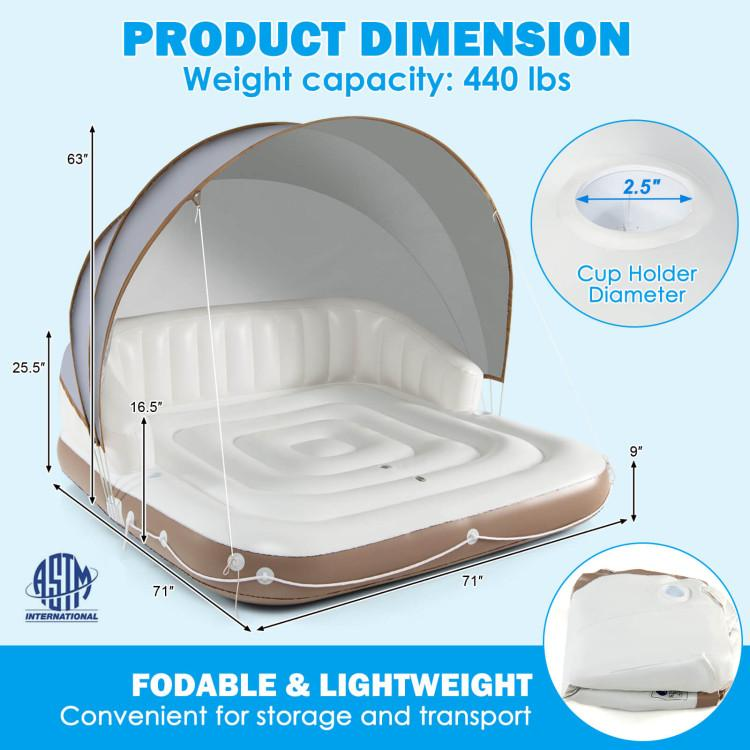 Flotador Hinchable para Piscina — Balsa Hinchable para 2, 4 o 6 Personas con Bomba de Aire y Portavasos — Isla Flotante para Adultos y Niños — Juguete Ideal para Fiestas, Playa y Río