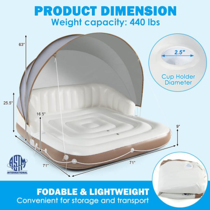 Flotador Hinchable para Piscina — Balsa Hinchable para 2, 4 o 6 Personas con Bomba de Aire y Portavasos — Isla Flotante para Adultos y Niños — Juguete Ideal para Fiestas, Playa y Río