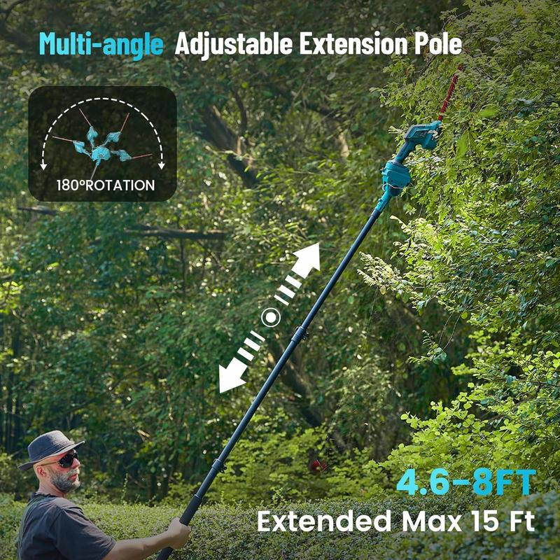 Kit combinado inalámbrico 6 en 1: Sierra de pértiga, cortasetos de pértiga y tijeras para césped; minisierras eléctricas con 2 baterías de 4.0 Ah, podadora de árboles con extensión, recortadora de arbustos y cortador de ramas, alcance extendido de 16 pies
