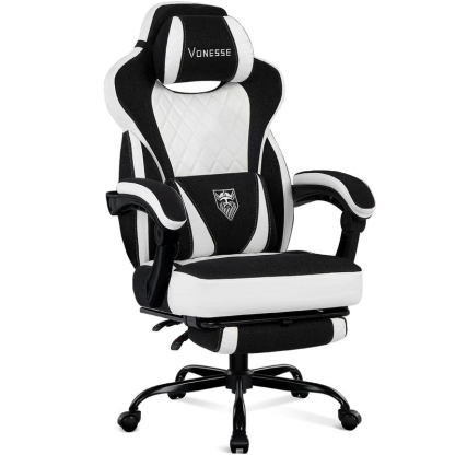Silla gaming con reposapiés y función reclinable — Silla de ordenador para adultos con masaje — Cojín lumbar ajustable — Silla de oficina y gaming ergonómica, de gran tamaño y altura, para usuarios de complexión robusta — Modelo V3028A