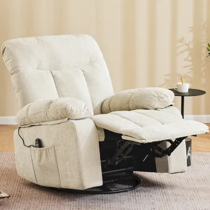Sillón reclinable y mecedor, reclinable giratorio con masaje vibratorio y calefacción lumbar; sillón de tela de chenilla con rotación de 270° y reposapiés, ideal para sala de estar y dormitorio.