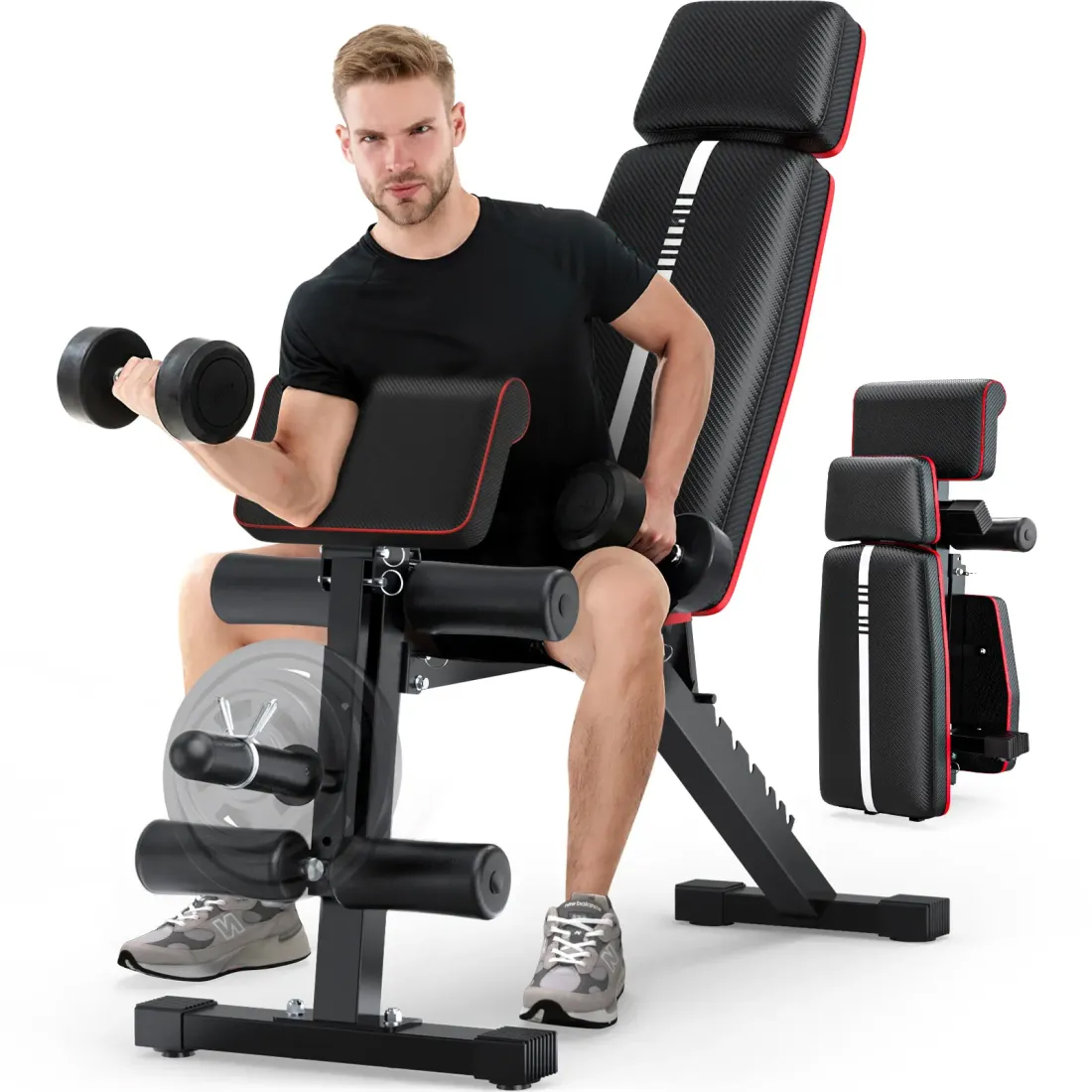 Banco de pesas plegable, capacidad de peso de 880 libras, placa de pesas no incluida, banco de entrenamiento de press de banca para gimnasio en casa, banco para hacer ejercicio, equipo de entrenamiento de abdominales inclinados y declinados, extensión de 