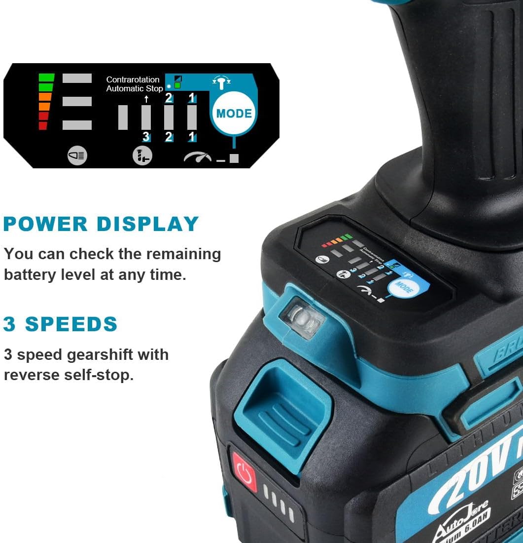 1/2 Cordless impact Electric Wrenches,3-In-1 High Torque Electric Wrenches With 2x 3000mah Li-Ion Battery,5 Impact Sockets,8 Drills,10 Screws And Tool Case,Impact Tools For Car Lug Nuts