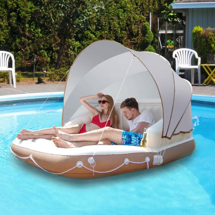 Flotador Hinchable para Piscina — Balsa Hinchable para 2, 4 o 6 Personas con Bomba de Aire y Portavasos — Isla Flotante para Adultos y Niños — Juguete Ideal para Fiestas, Playa y Río