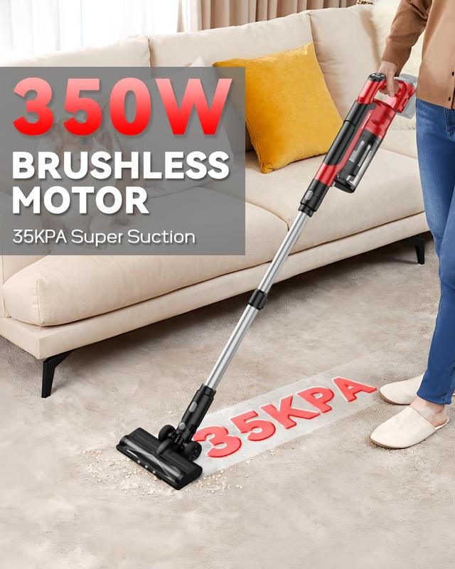 Aspiradora inalámbrica de 350 W (compatible con baterías Dewalt 20V, Milwaukee M18 y Makita 18V), aspiradora de escoba ligera sin escobillas de 35 kPa con 3 modos de succión; modelo 6 en 1 con filtro HEPA, ideal para suelos, alfombras y automóviles.