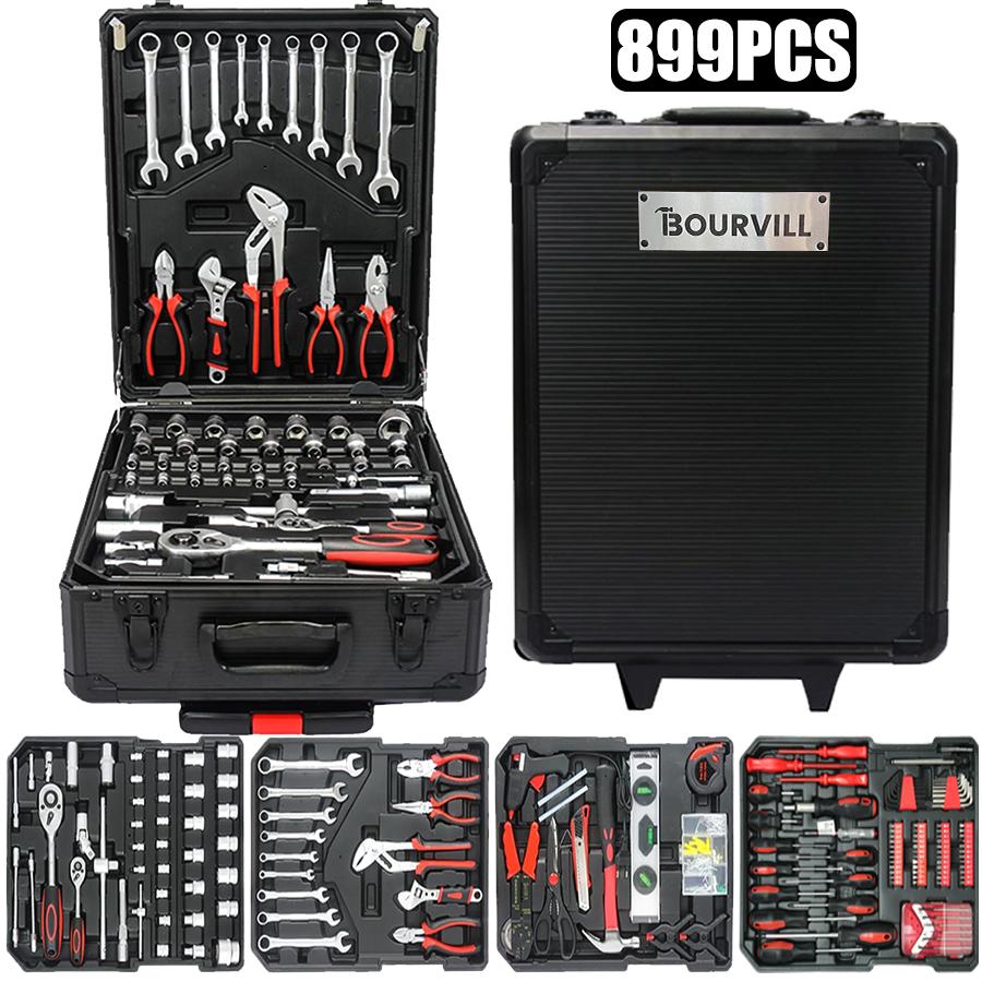 Bourvill 899PCS Tool Set,Large Capacity Metal Hand Toolbox,Rolling Toolbox,Aluminum 4-Drawer Mobile Tool Box,Mechanic & Household Repair Tool Set,Father's Day Gift for Dad Bourvill 899PCS Tool Set,Large Capacity Metal Hand Toolbox,Rolling Toolbox,Aluminum 4-Drawer Mobile Tool Box,Mechanic & Household Repair Tool Set,Father's Day Gift for Dad