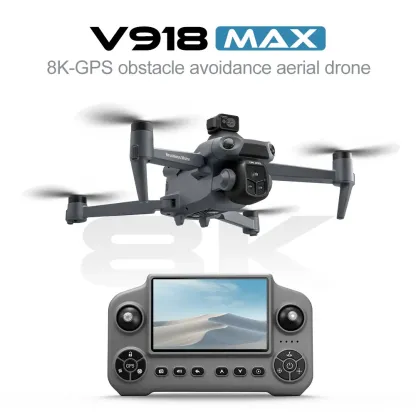 Drone GPS V918MAX con alcance de vuelo de 3 km, altitud de 300 m, evitación de obstáculos de 360 ​​grados, flujo óptico, vuelo estacionario, pantalla de gran tamaño, retorno con un solo toque