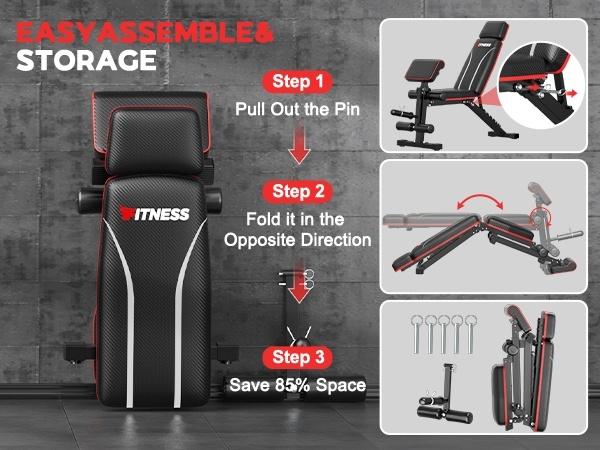 Foldable Weight Bench, 880lbs Weight Capacity , Weight Plate Not Included, Workout Bench Press for Home Gym, Banco Para Hacer Ejercicio Incline Decline Sit up Workout Equipment, Leg Extension and Preacher Pad for Full Body Strength Training