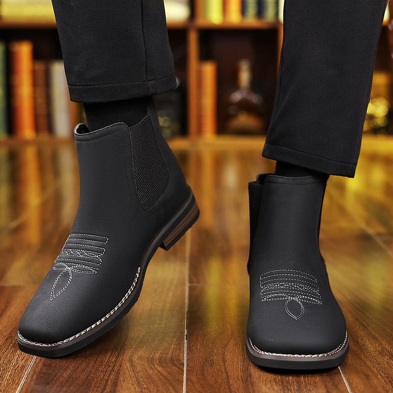 Men's Western Cowboy Boots Square-Toe Chelsea Ankle Boots Work Boots Casual Vintage Fashionable Classic Comfortable Versatile Available in Khaki and Black Outdoor Casual Closed-Toe Style