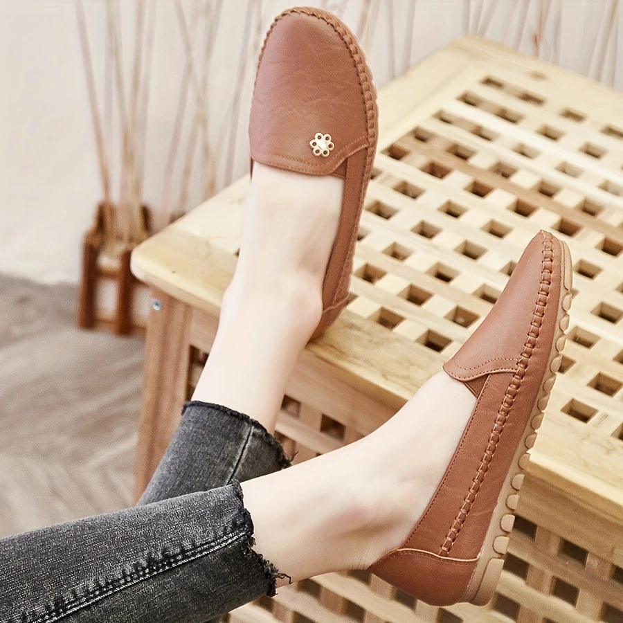 mocasines con   de flores para mujer, zapatos casuales cómodos sin cordones con    , calzado   de moda de corte   detalles 2