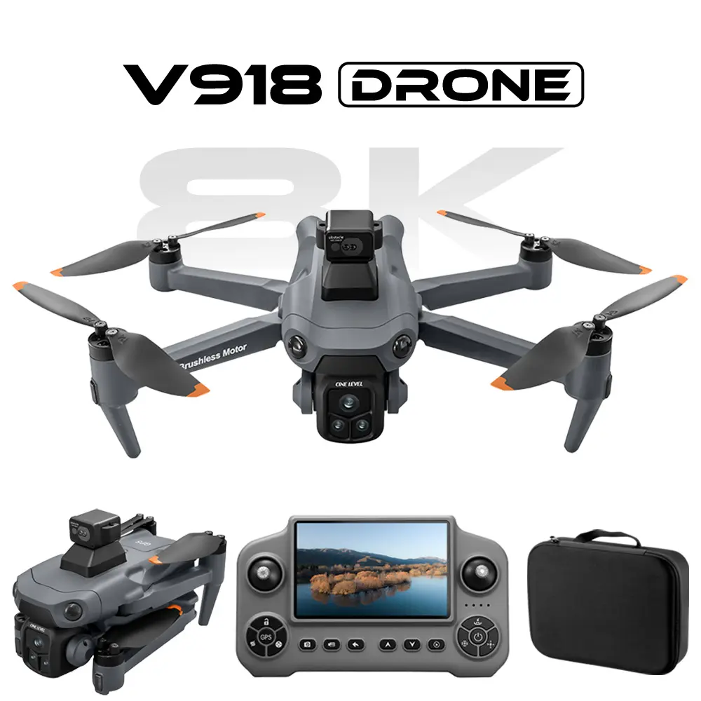 Drone GPS V918MAX con alcance de vuelo de 3 km, altitud de 300 m, evitación de obstáculos de 360 ​​grados, flujo óptico, vuelo estacionario, pantalla de gran tamaño, retorno con un solo toque