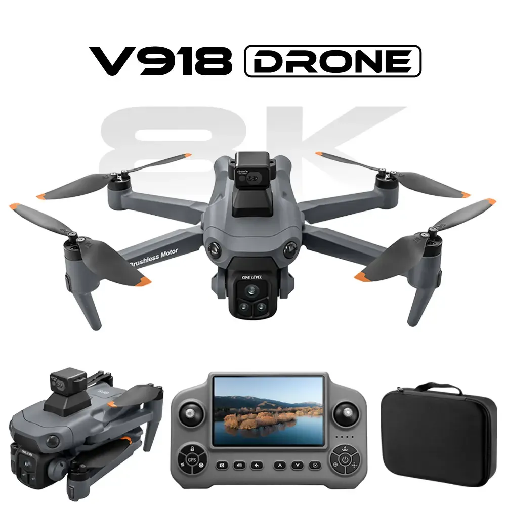 Drone GPS V918MAX con alcance de vuelo de 3 km, altitud de 300 m, evitación de obstáculos de 360 ​​grados, flujo óptico, vuelo estacionario, pantalla de gran tamaño, retorno con un solo toque