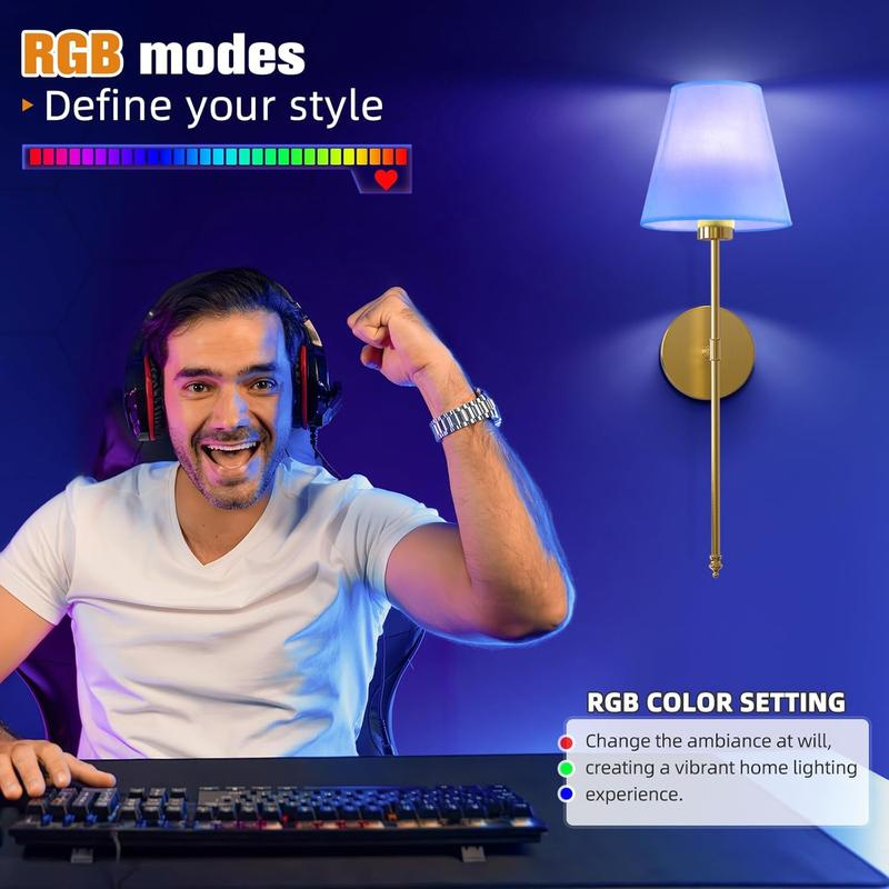 Lámparas de pared inalámbricas a pilas, luces para dormitorio con control remoto, bombillas recargables multicolor para sala de estar y pasillo.
