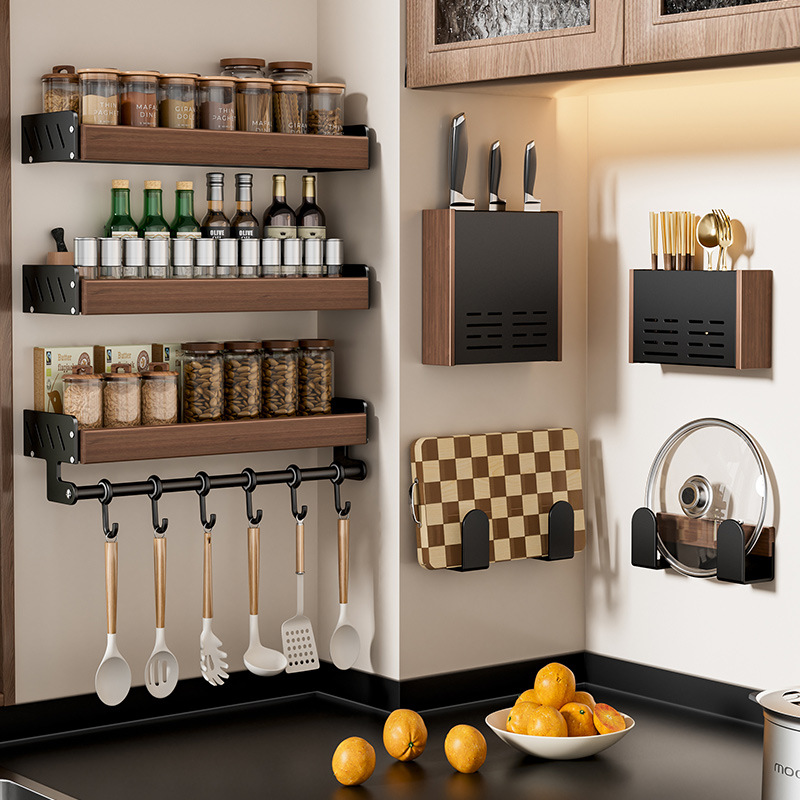 Lovivol Walnut Wood Kitchen Shelf