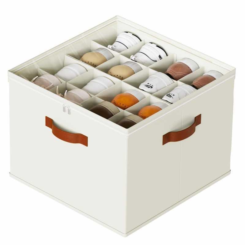 Cross-border foldable multifunctional shoe storage box, fabric shoe box with lid, divider organizer, clothing storage box