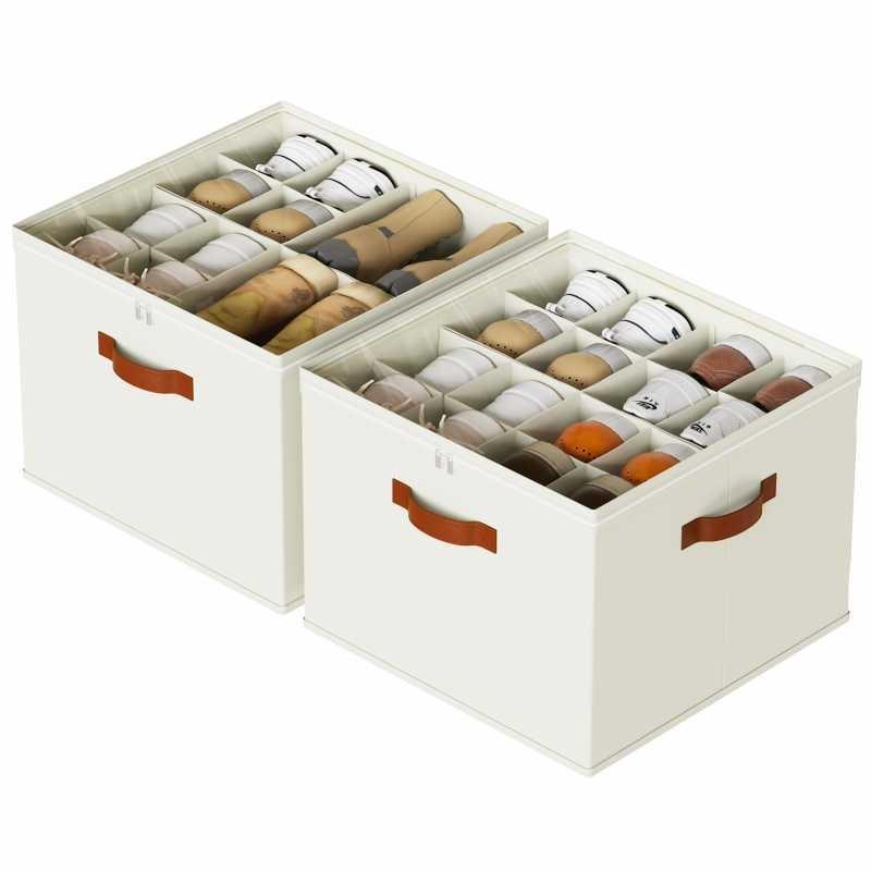 Cross-border foldable multifunctional shoe storage box, fabric shoe box with lid, divider organizer, clothing storage box