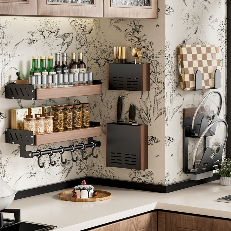 Lovivol Walnut Wood Kitchen Shelf