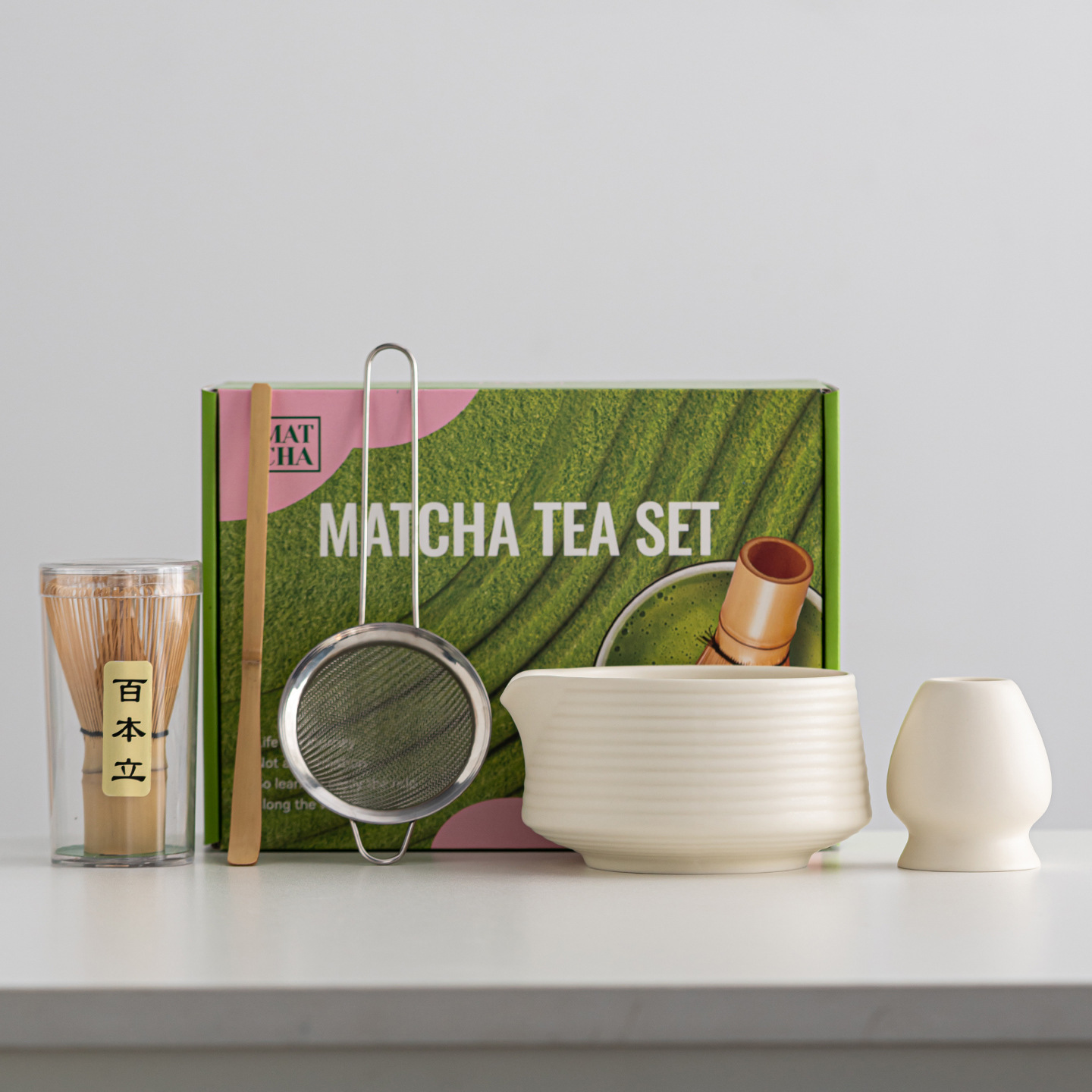 Ceramic Matcha Bowl with Spout, Matcha Brush, Tea Whisk, and Matcha Bowl Set