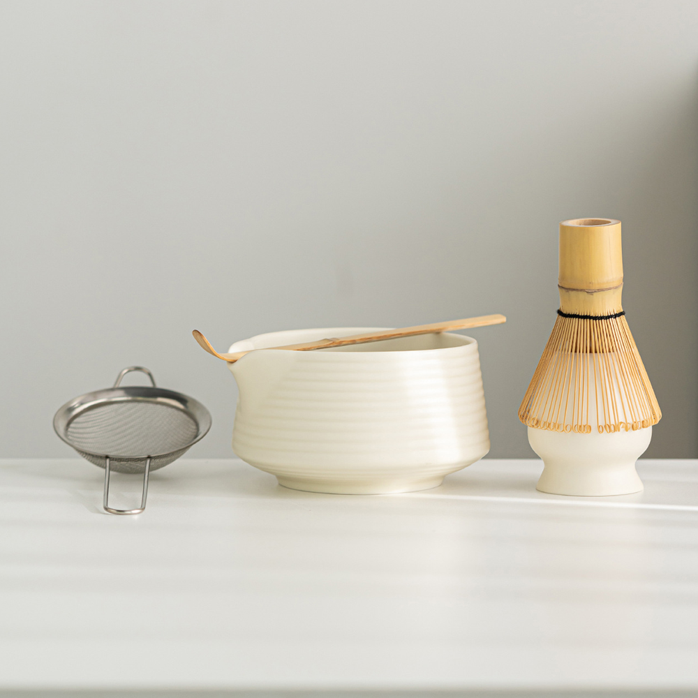 Ceramic Matcha Bowl with Spout, Matcha Brush, Tea Whisk, and Matcha Bowl Set